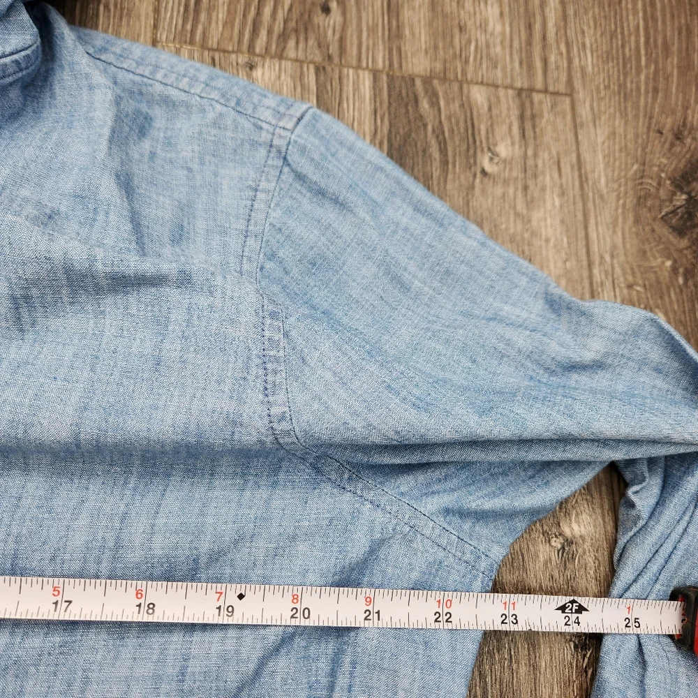 LL Bean Chambray Anorak Hoodie Light Blue Pullover Kangaroo Pocket Size Large - Picture 7 of 13